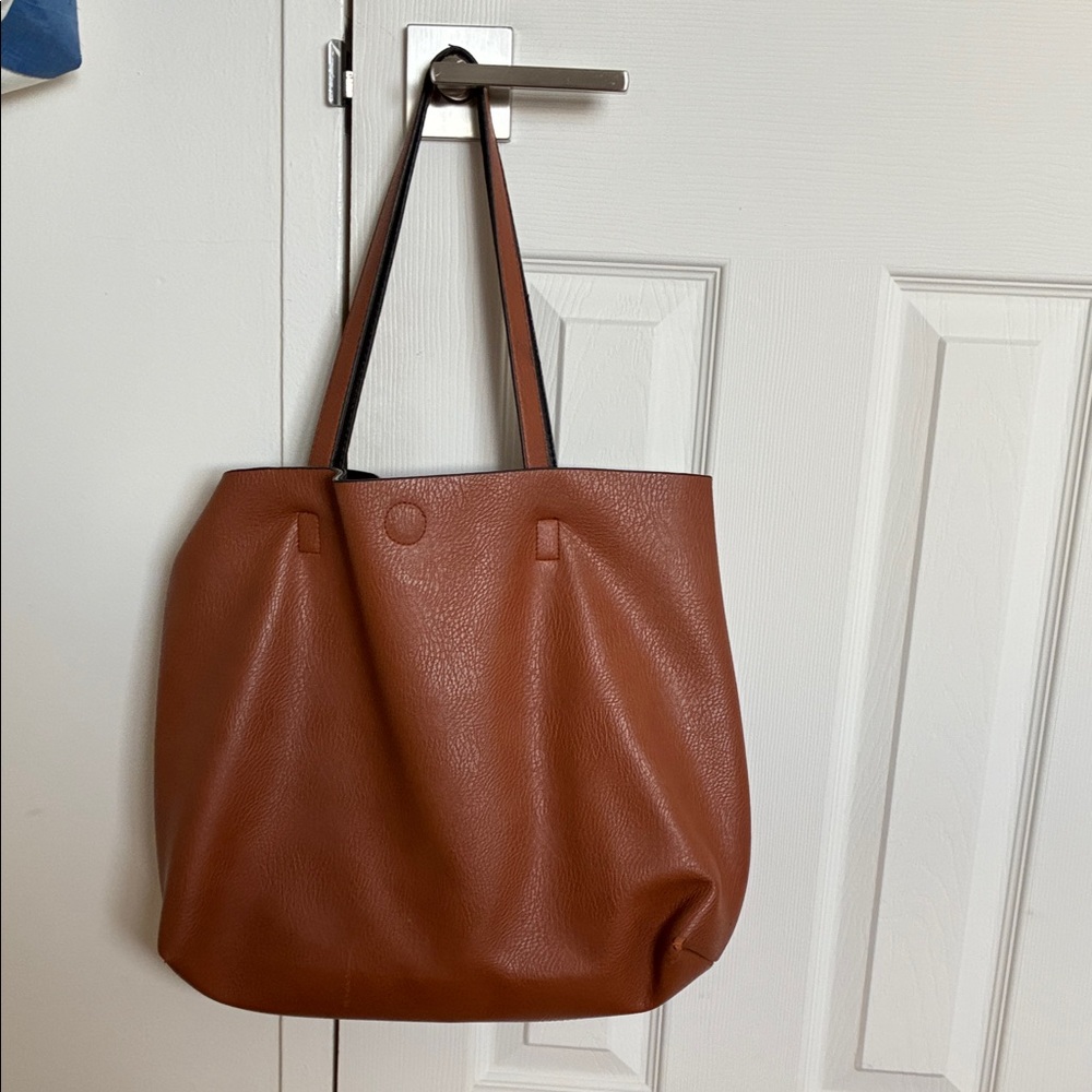 Brown & Black reversible Leather Tote Bag
